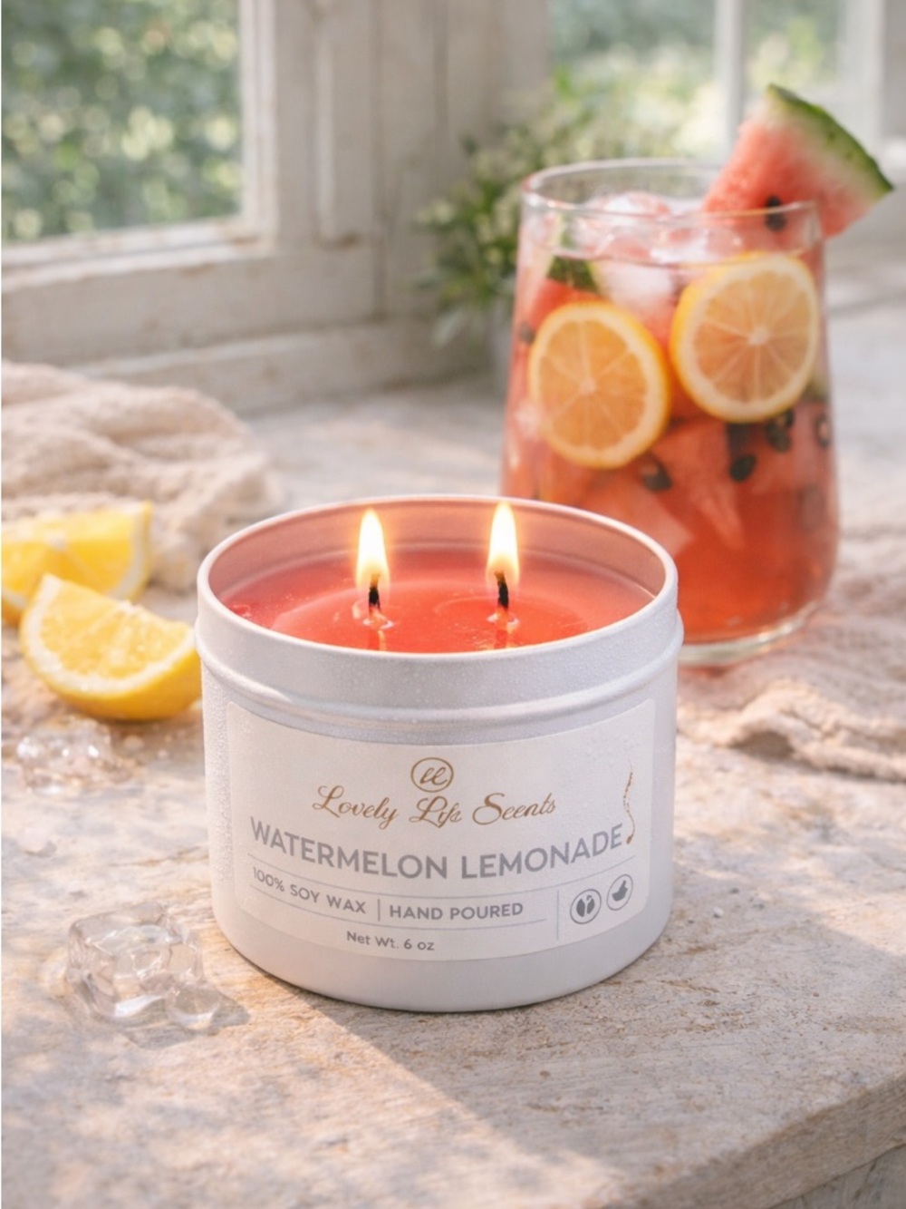 Watermelon Lemonade 6oz Double Wick Premium Soy Candle from Lovely Life Scents